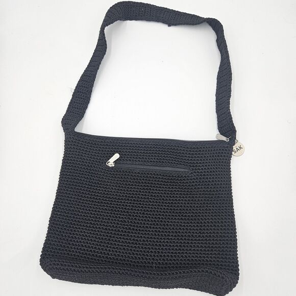 The Sak Handbags - The Sak Black Crochet Boho Hippie Bucket Handbag 10"×2"×12" Hobo Charm Crossbody